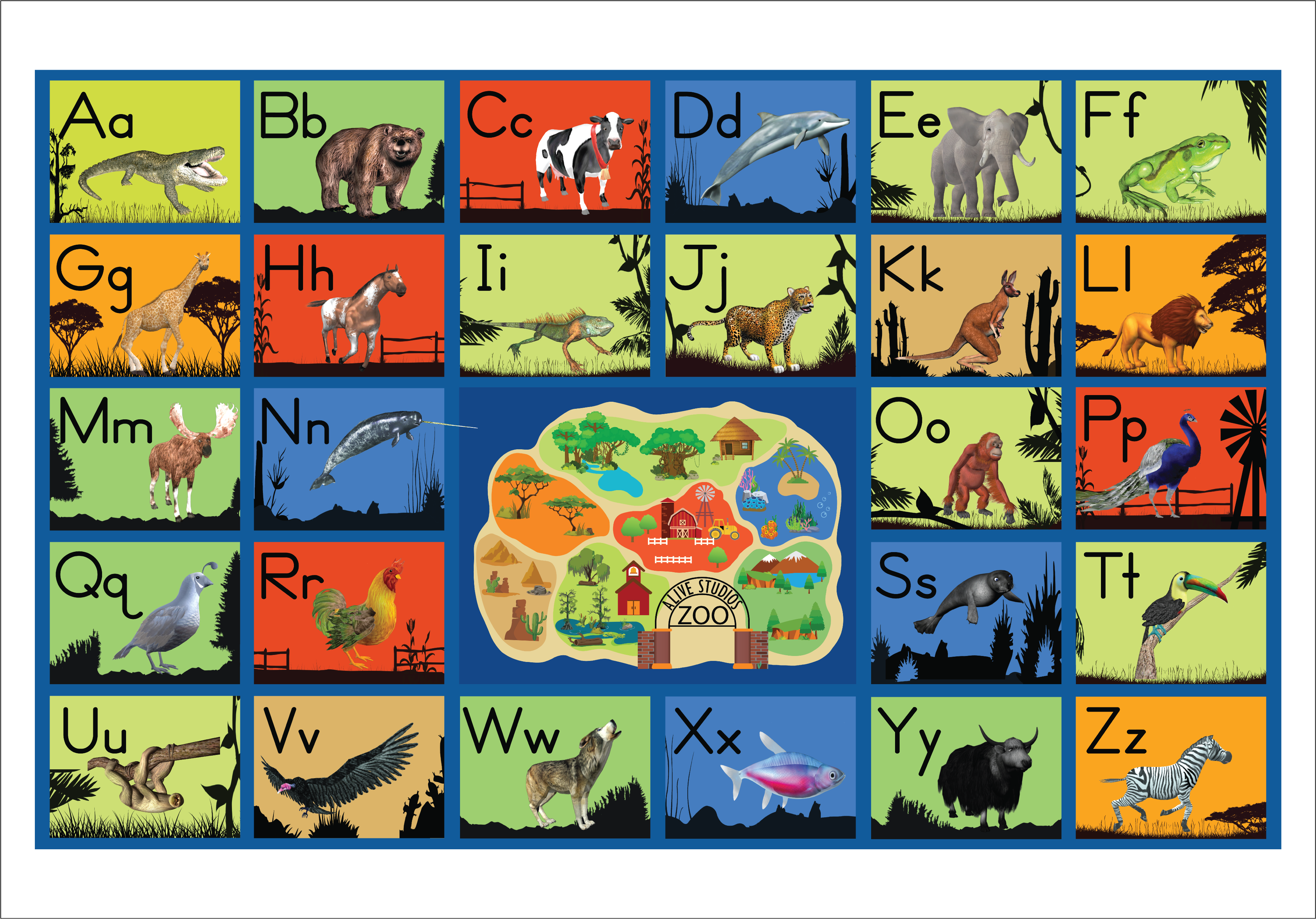 classroom rug with 3D zoo animals