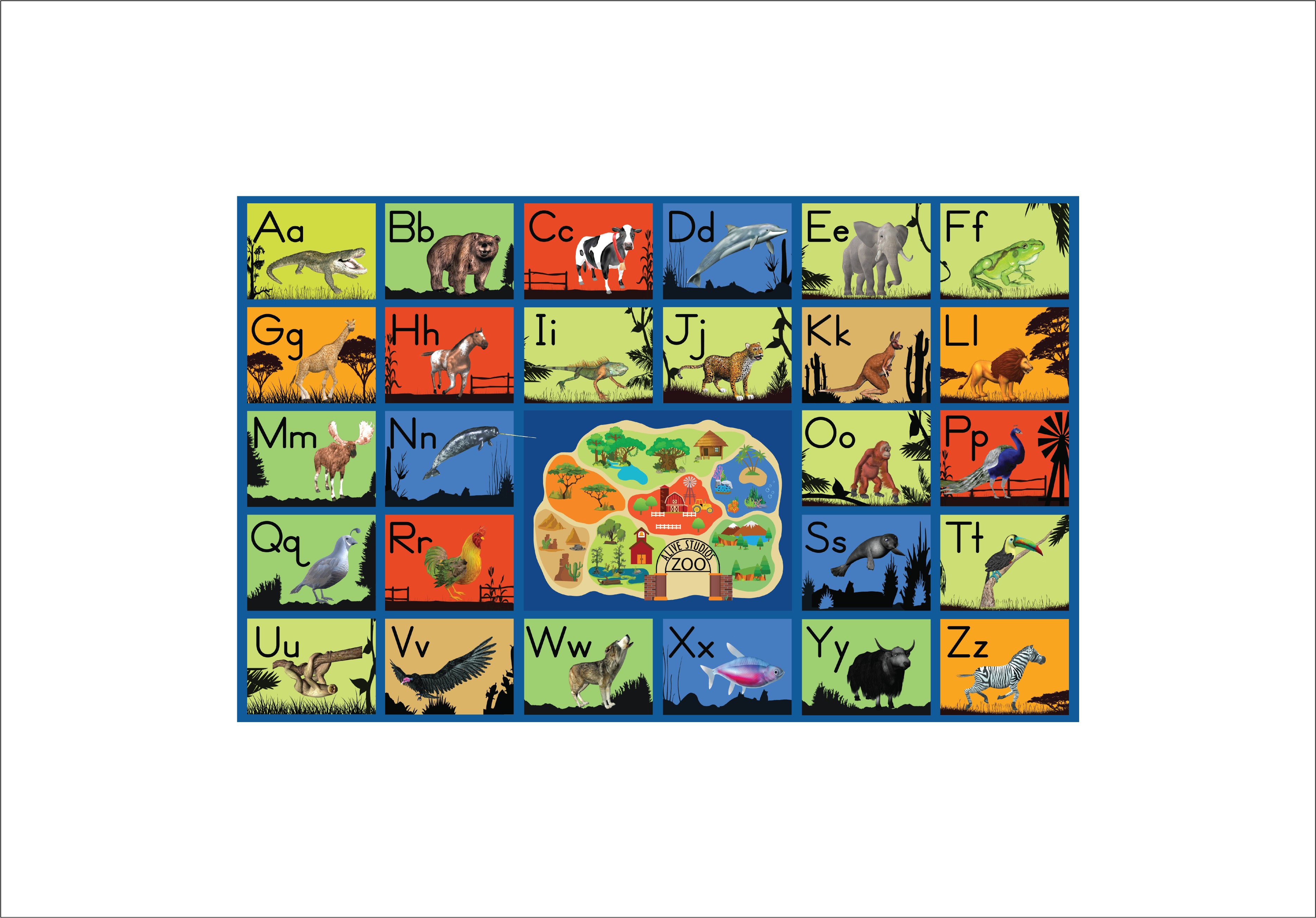 classroom rug with 3D zoo animals