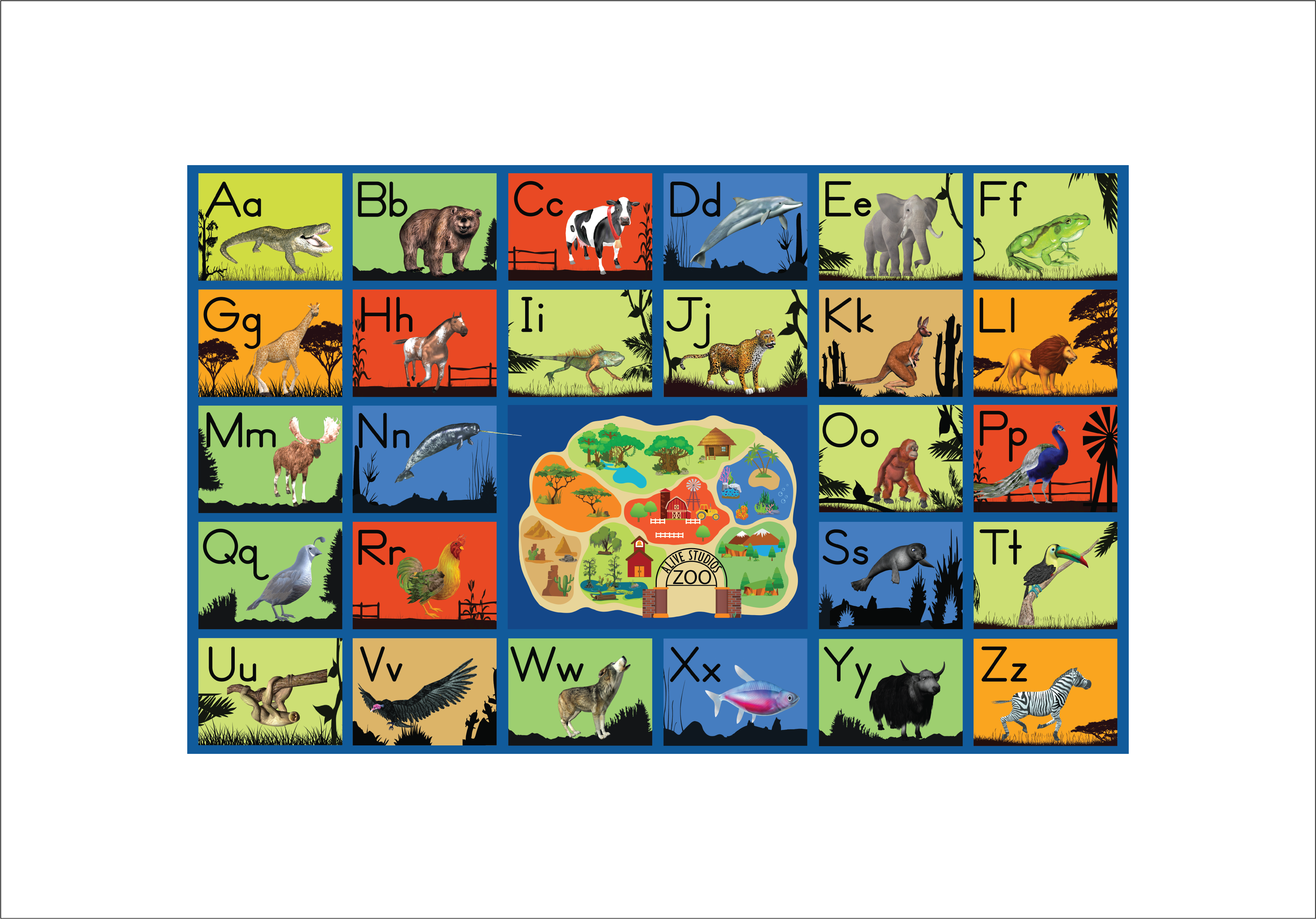 classroom rug with 3D zoo animals