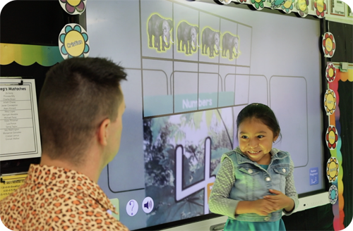 Girl showing letter D in iPad
